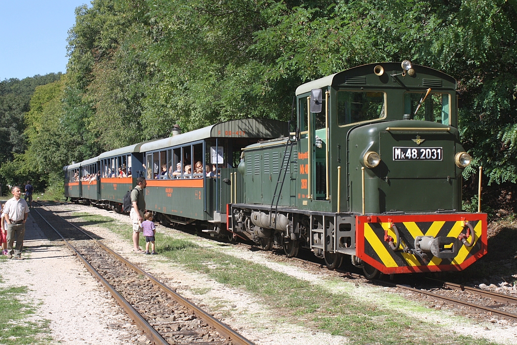 Mk48.2031 der Kirlyrti Erdei Vast am 07.September 2013 mit Zug 6303 im Bf. Kirlyrti.

