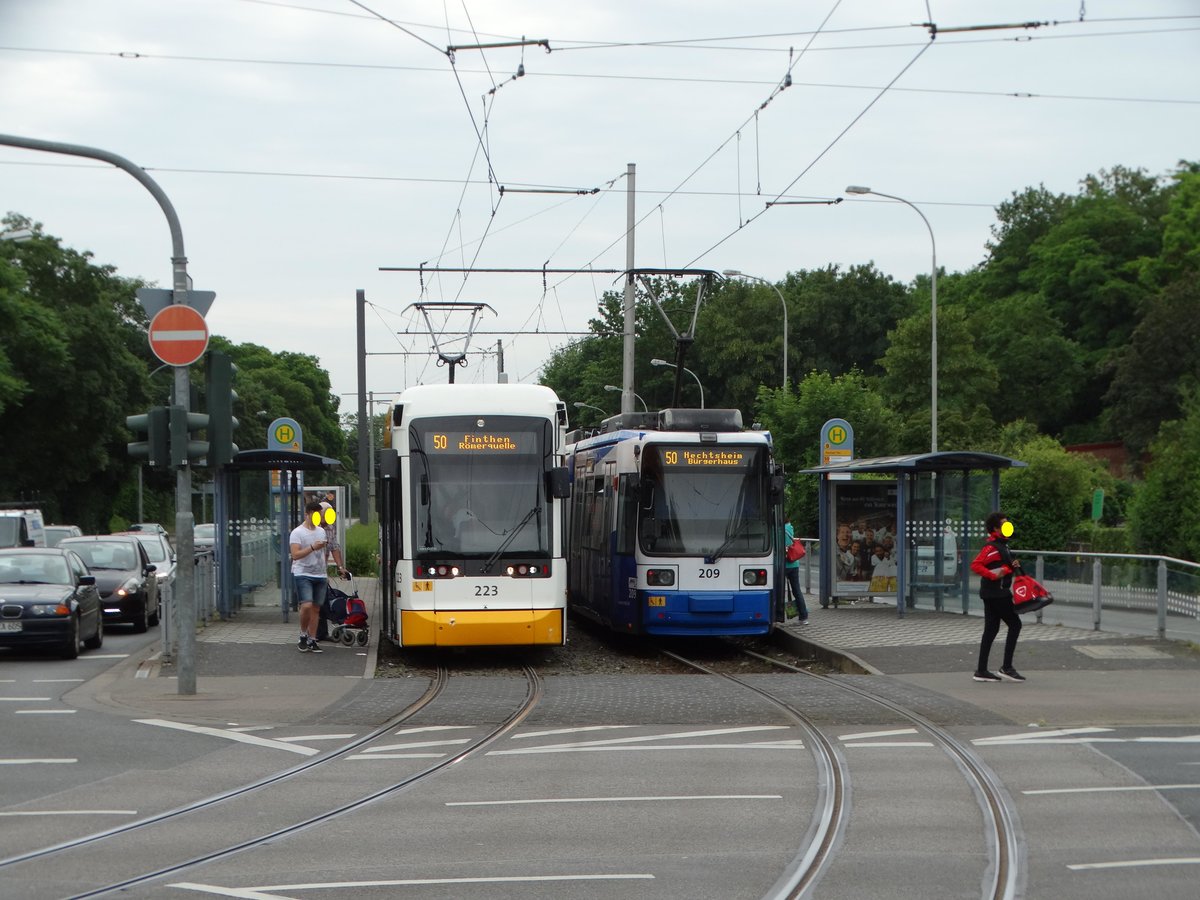 MVG Stadler Variobahn 223 und Adtranz GT6M-ZR 209 am 11.06.16 in Mainz 