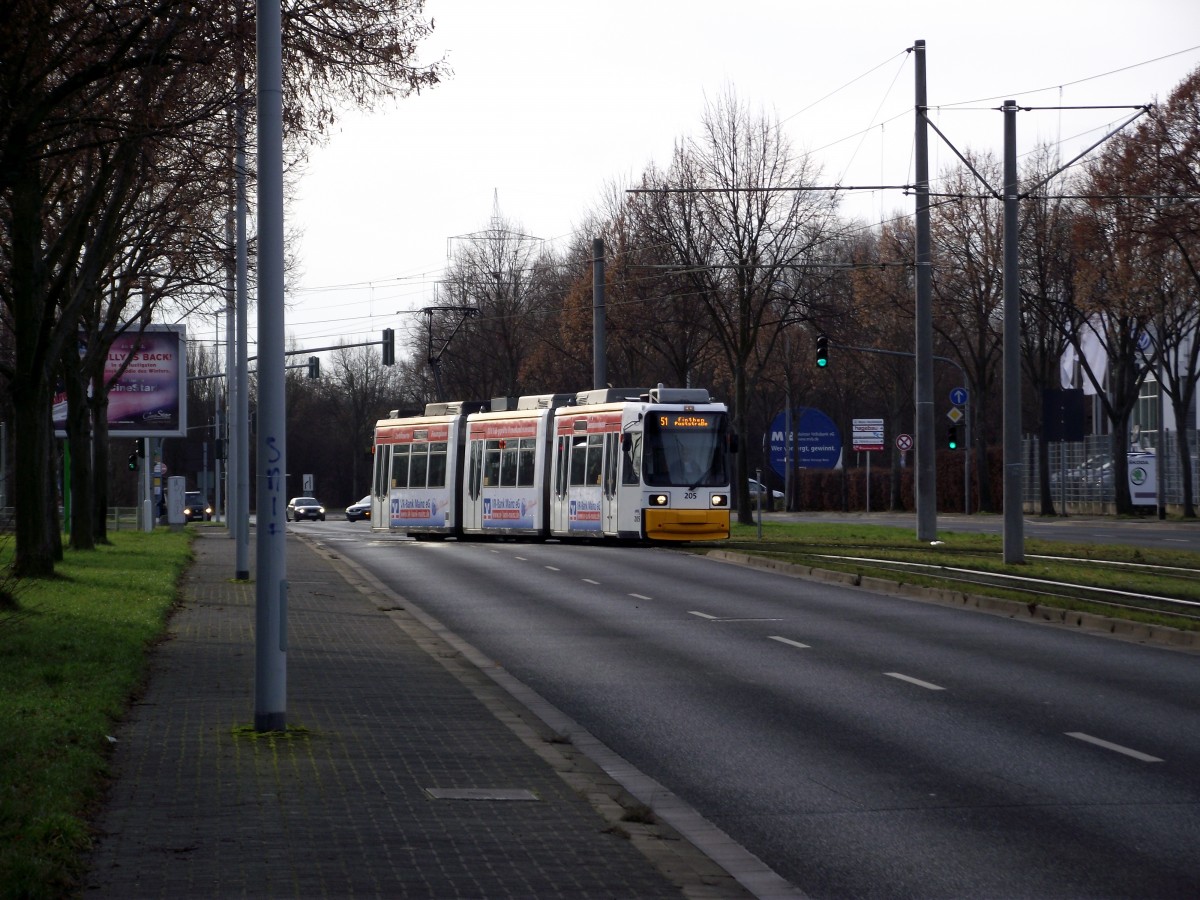 MVG Wagen 205 am 09.01.14 in Mainz auf der Linie 51