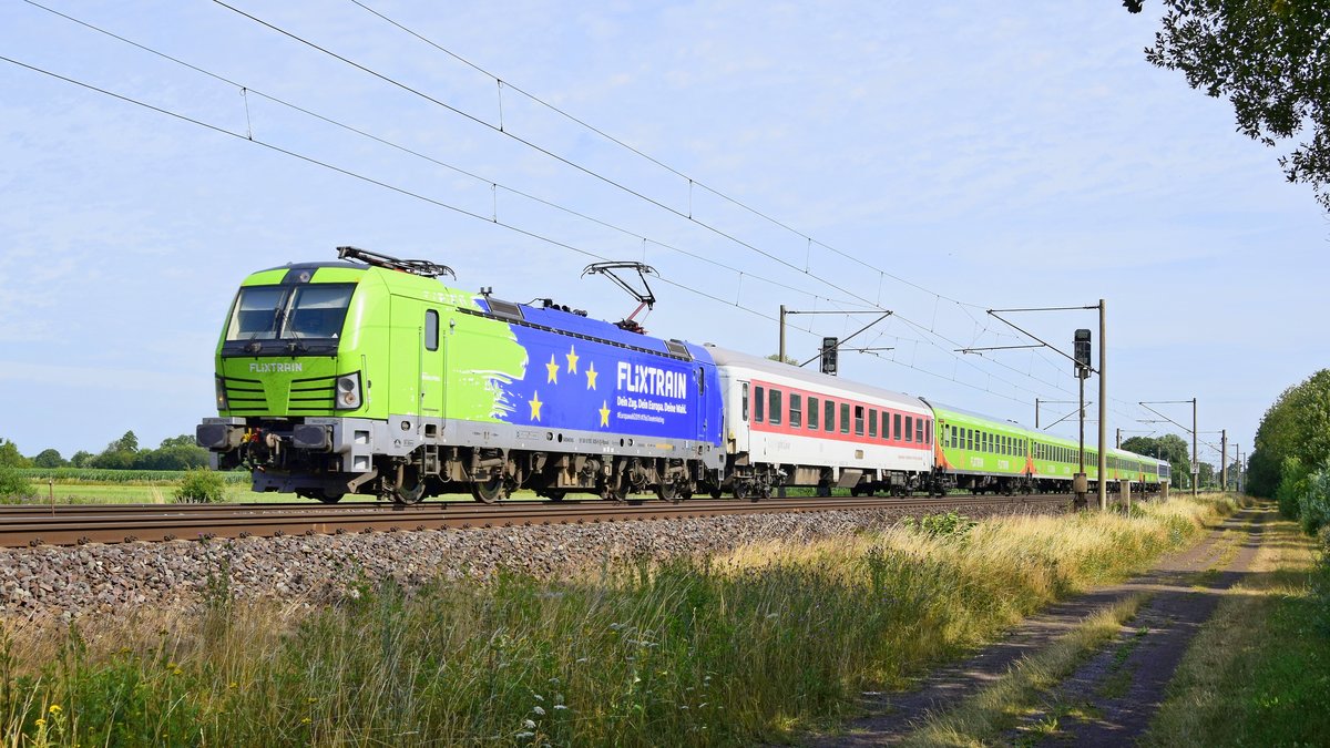 Railpool 193 826, vermietet an BTE,  Dein Zug. Dein Europa. Deine Wahl.  mit FLX 1807 Hamburg-Altona - Köln Hbf (Hüde, 20.07.19).