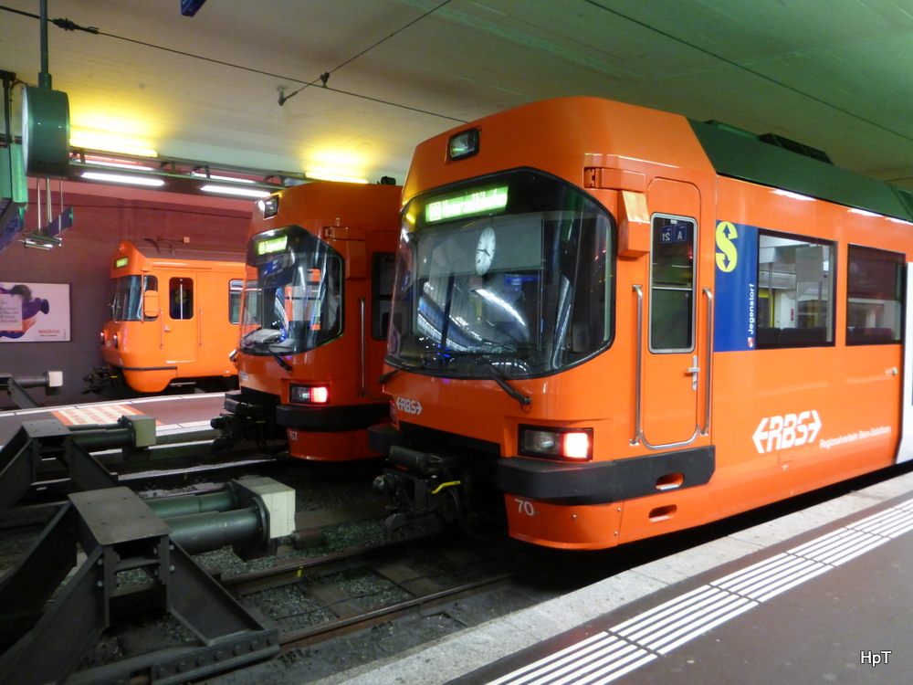 RBS - Be 4/12 70 und Be 4/12 67 und Be 4/12 60 im RBS Bahnhof Bern am 12.04.2014