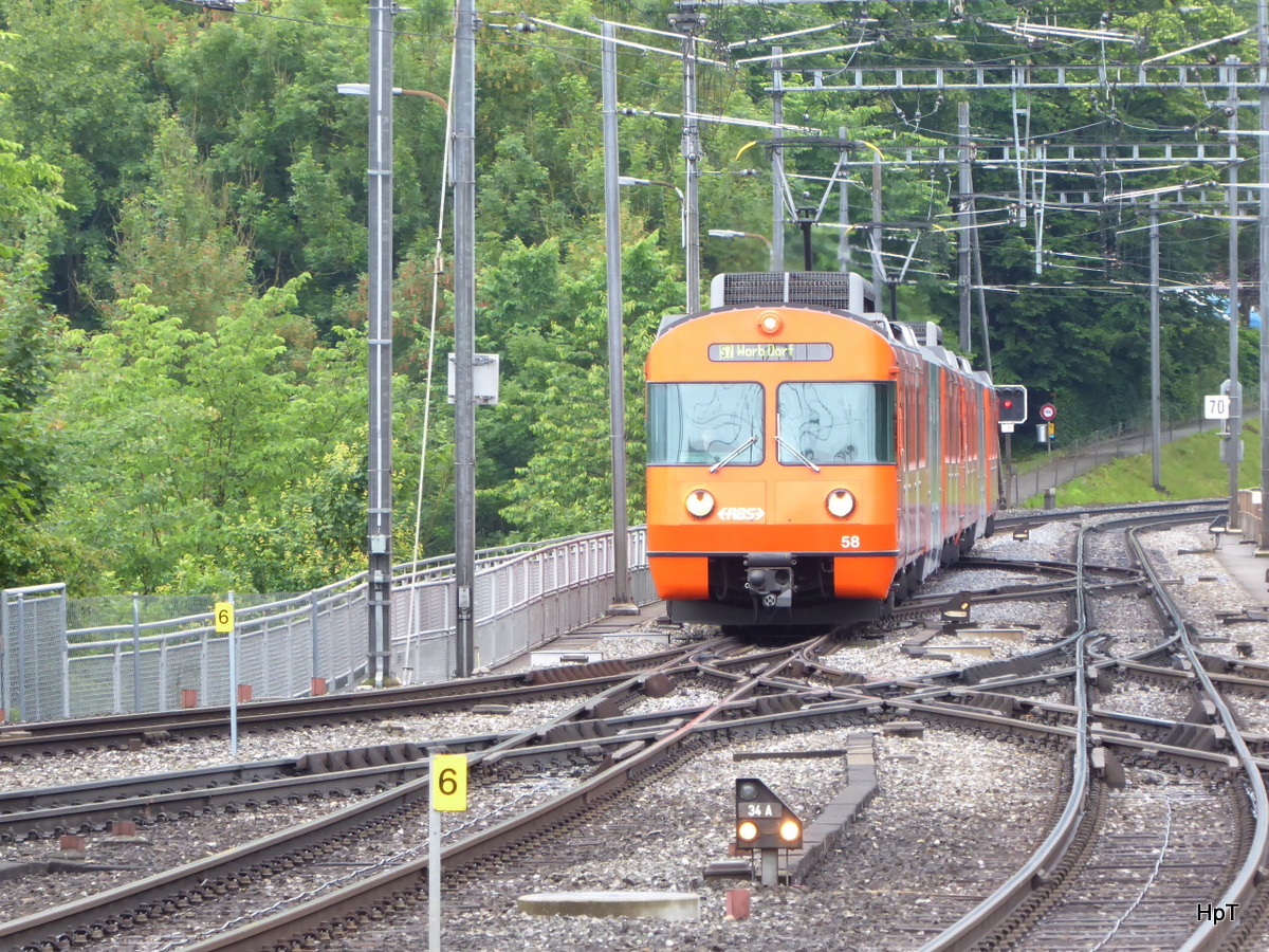 RBS - Triebwagen Be 4/12 58 bei der einfahrt zum Bahnhof Worblaufen am 21.06.2016