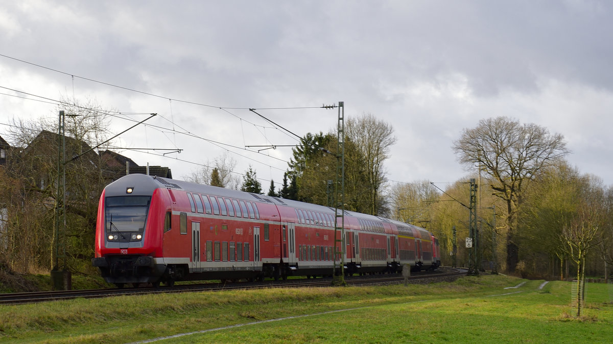  RE 4 Wupper Express, auf der KBS 485 bei Rimburg am 17.1.2018 auf den Weg nach Dortmund ( kurz vor dem Stillstand der Bahn in NRW wegen Tief Friederike)