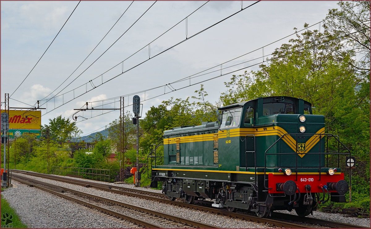 SŽ 643-010 fährt als Lokzug durch Maribor-Tabor Richtung Studenci. /23.4.2014