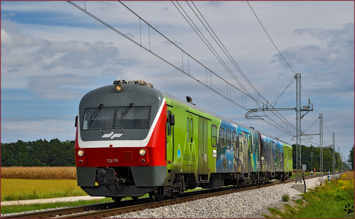 SŽ 713-119 fährt durch Cirkovce-Polje Richtung Maribor HBF. /23.9.2015