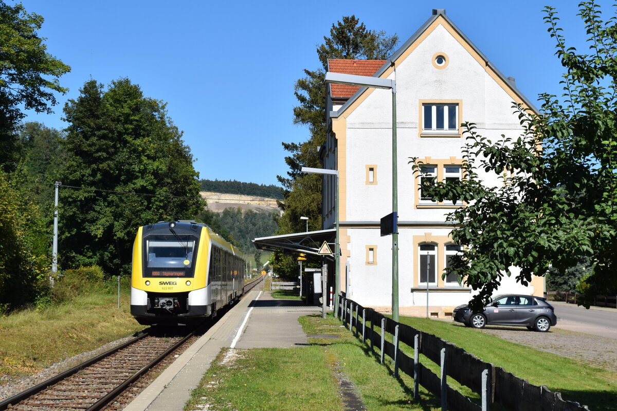 Straßberg-Winterlingen am 24.09.2021 mit 622 307 als RB in Richtung Sigmaringen