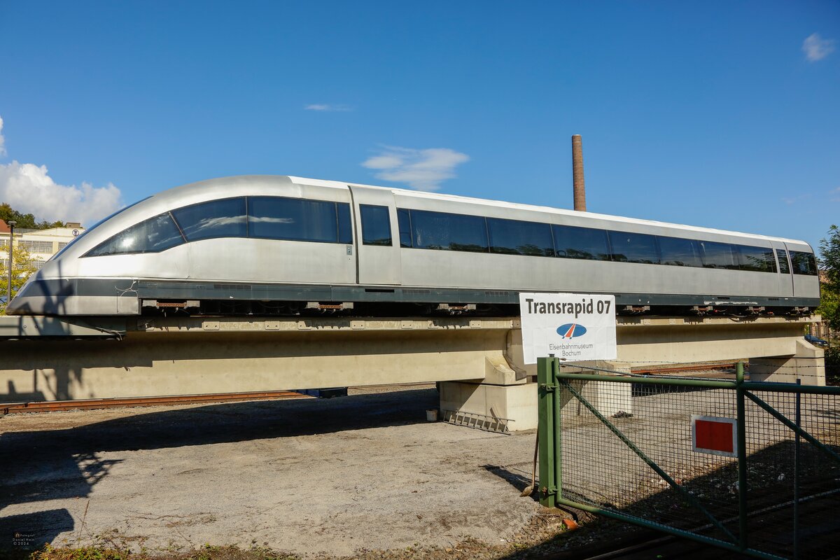 Transrapid 07  MAGLEVGUIDEWAYBÖGL  Max Bögl im Eisenbahnmuseum Bochum Dahlhausen, am 11.09.2024.