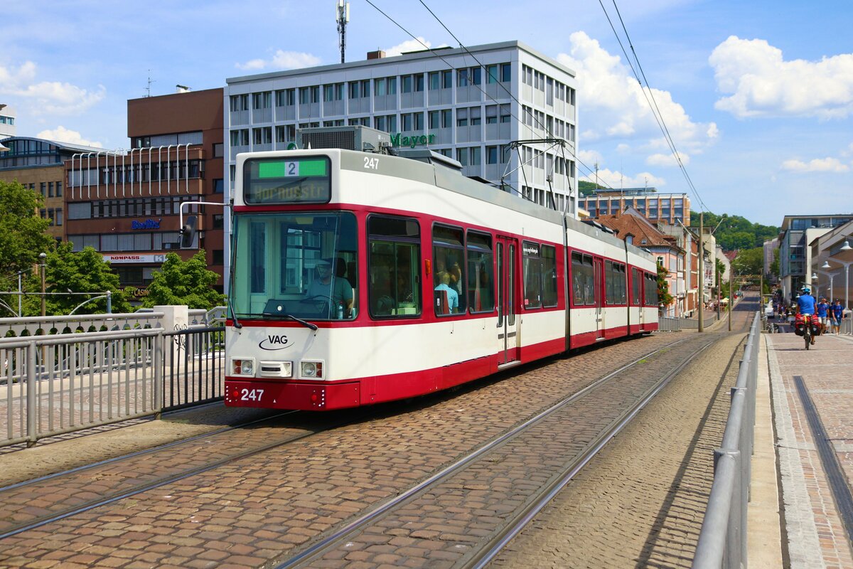 VAG Freiburg Düwag GT8Z Wagen 247 am 09.07.23 in Freiburg Hbf