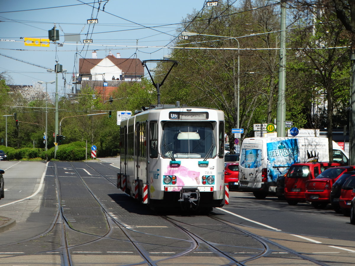 VGF Düwag Ptb Wagen 735 am 21.04.16 in Frankfurt am Main Eckenheim