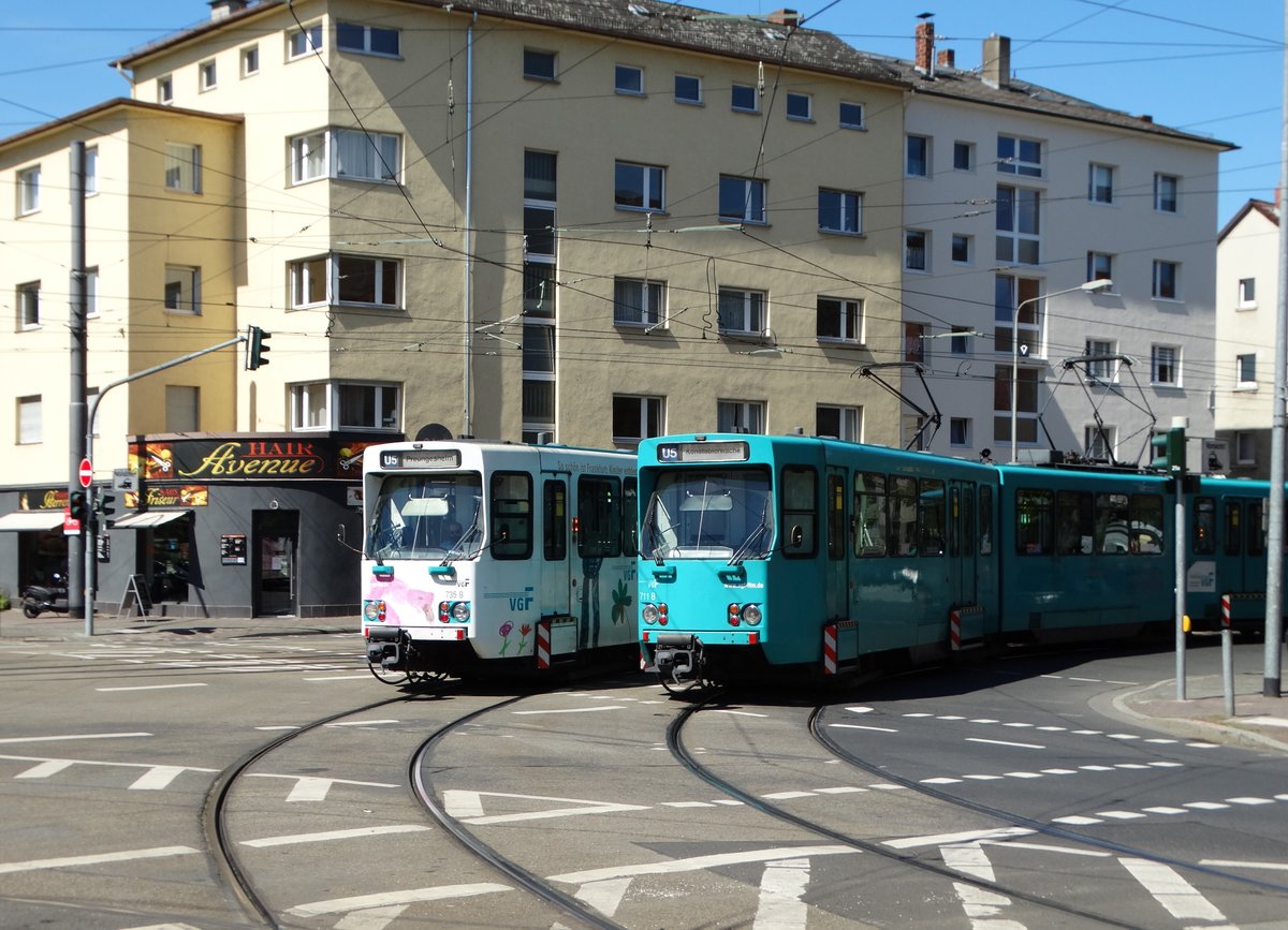 VGF Düwag Ptb Wagen 735 und 711 am 21.04.16 in Frankfurt am Main Eckenheim