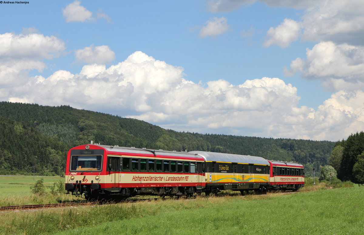 VT 43 und VT 41 als HzL88079 (Sigmaringen-Blumberg Zollhaus) bei Blumberg 30.7.16