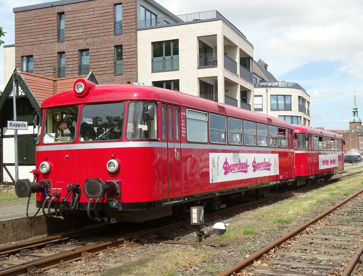 VT3.08 mit VT3.09 (ex AKN) der Angelner Dampfeisenbahn am 24.07.24 in Kappeln.