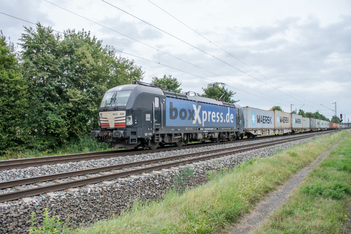 X4E -609 (193 609-5) zu sehen mit einen Containerzug bei Thüngersheim am 17.08.2021