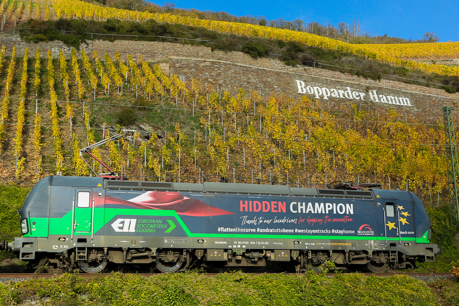 193 203 TX Logistik AG, mit der ELL Vectron am Boppard Hamm gelichtet am 4.11.24.