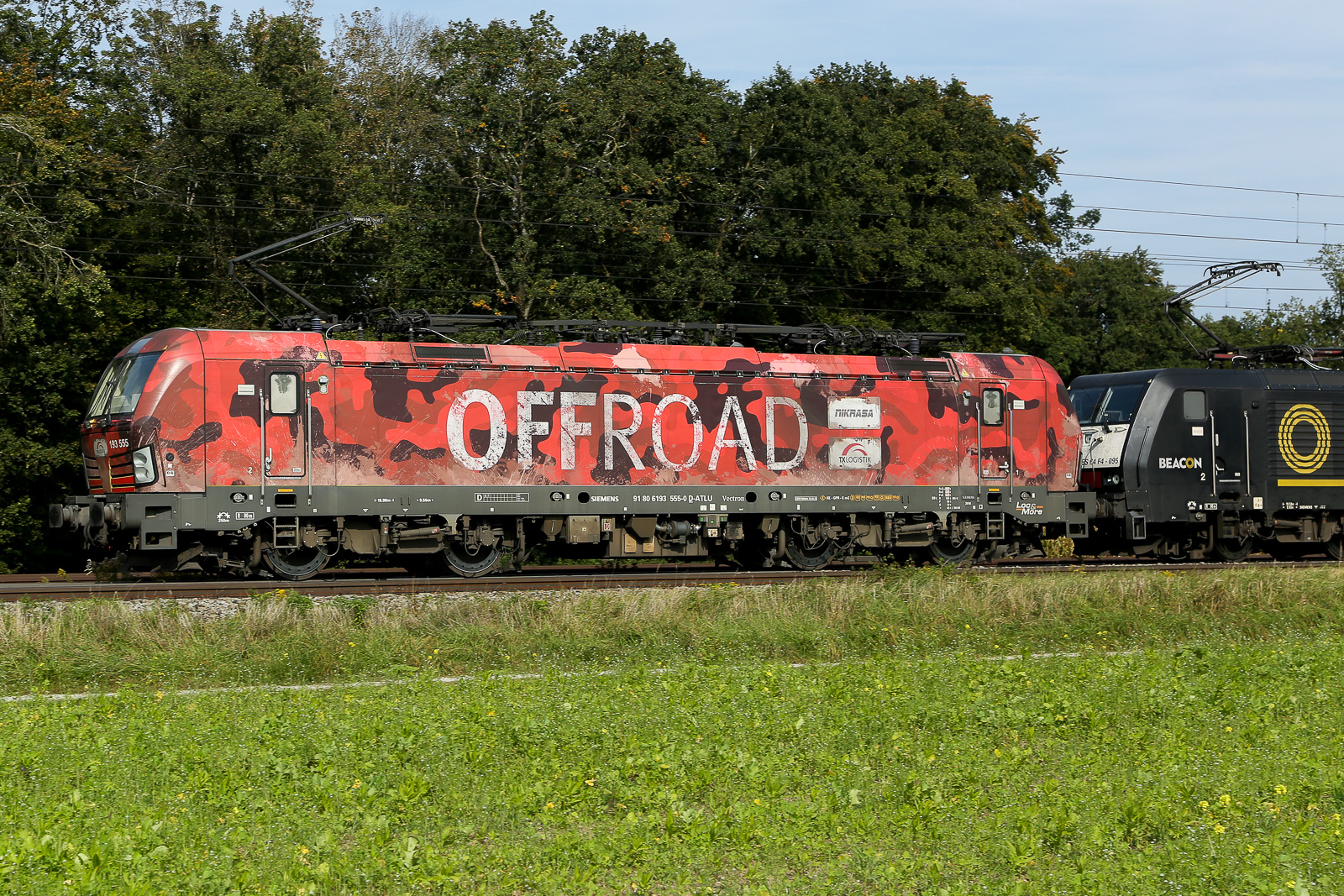 193 555 ATLU/TXL  Offroad  hatte ich schon mal fotografiert mit einem hässlichen Graffiti. Denke das ist auf der anderen Seite, jetzt also nochmal in schön fotografiert bei Zorneding am 23.09.2024.