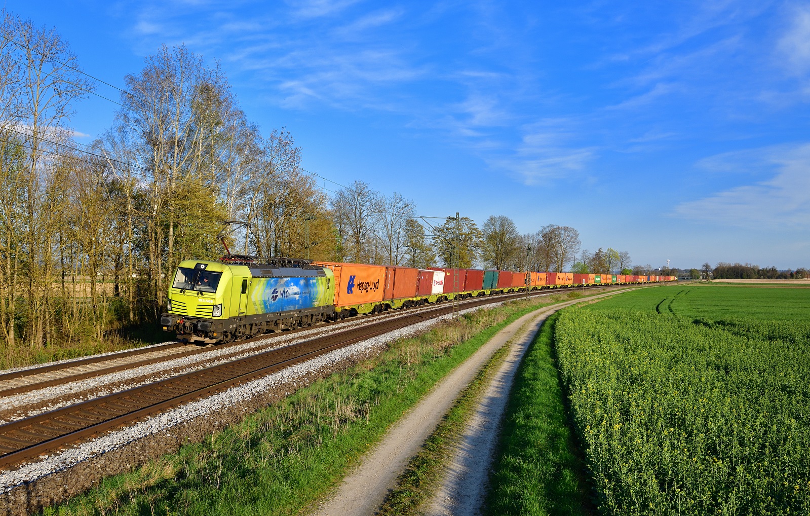 193 588 mit einem Containerzug am 21.04.2023 bei Langenisarhofen.