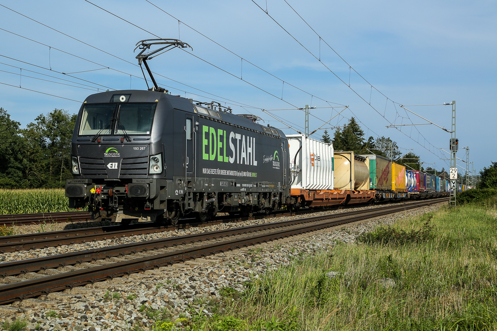  Edelstahl  (TXL 193 267) rollt hier am 22.08.2024 mit einem Klv-Zug bei Eglharting.