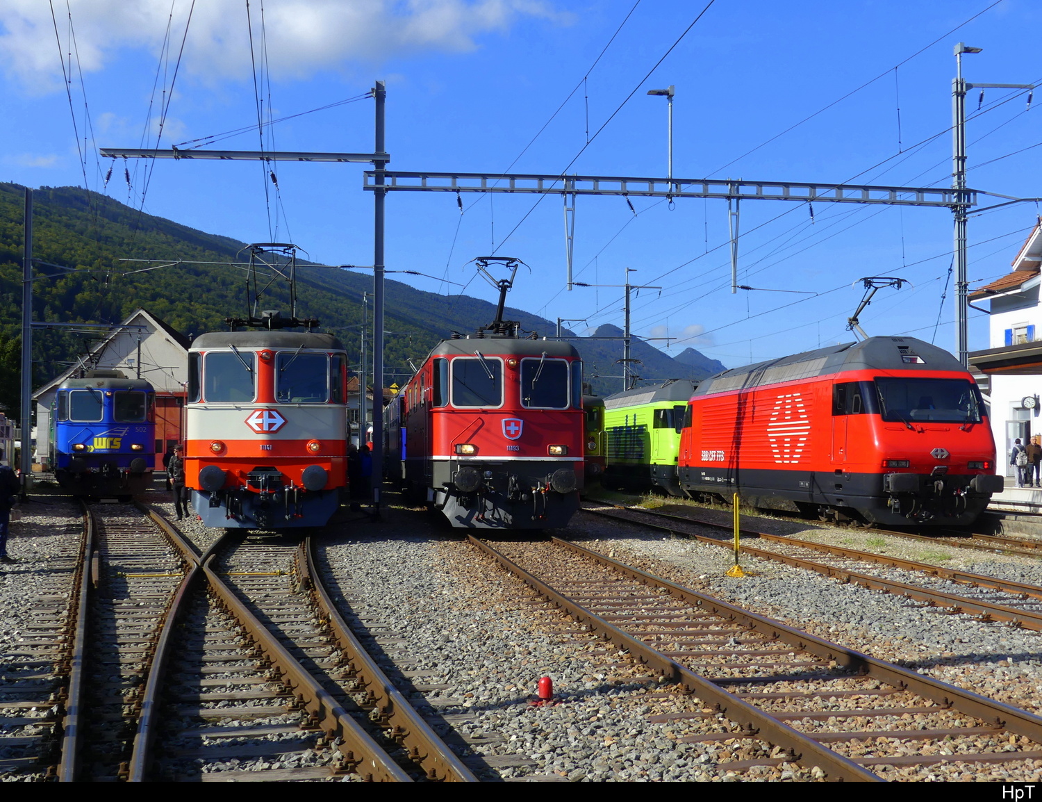 Gruppenfoto 420 502 + 430 350 + 420 141 +  460 058-1 bei der OeBB anlässlich der 60 Jahr Feier des Lok Typ Re 4/4 am 2024.09.15