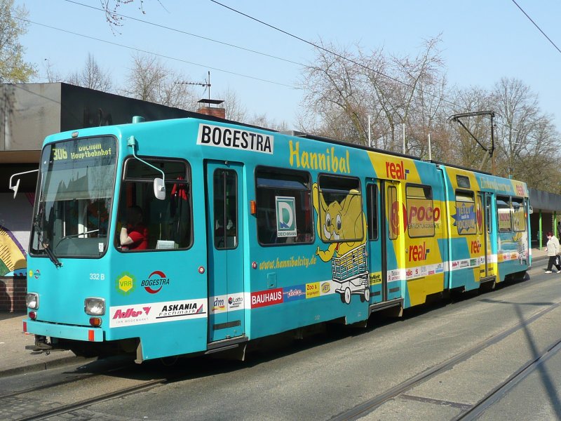 03.04.09,BOGESTRA-Tram Nr.332 in Wanne Eickel.