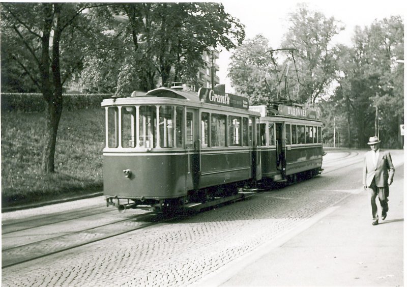 225, auf der einstigen Linie 1 beim Aufstieg zum Bierhbeli; mit Motorwagen 147. 21.September 1965. 