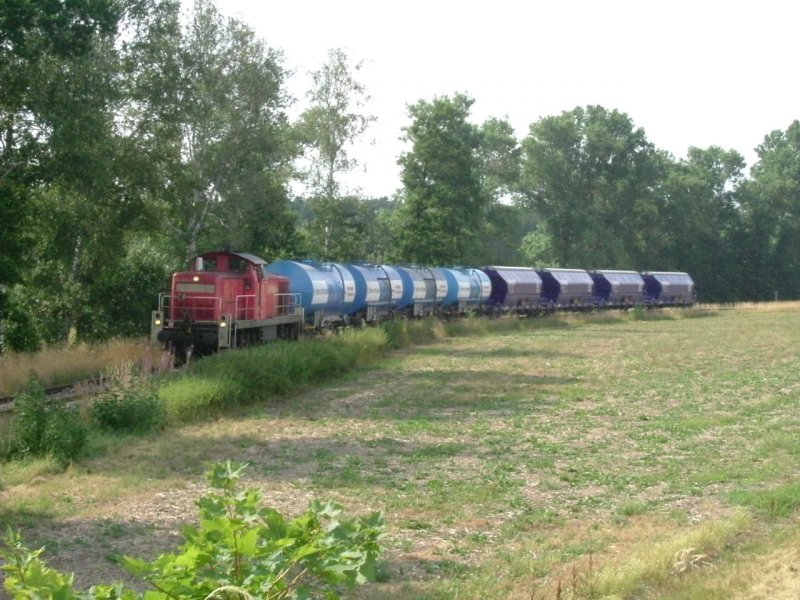 294 685 war am 26.07.2006 mit einem voll beladenen Gterzug in Richtung Amberg unterwegs. Die Flssigkaolinkesselwagen waren fr MD in Plattling bestimmt und die Schttgutwagen fr SCA Laakirchen (sterreich). (Strecke Amberg-Schnaittenbach). Die Zge Richtung Amberg fahren immer beldaen und drfen maximal 770 Tonnen mitnehmen. Dieser hier hatte 720 Tonnen.