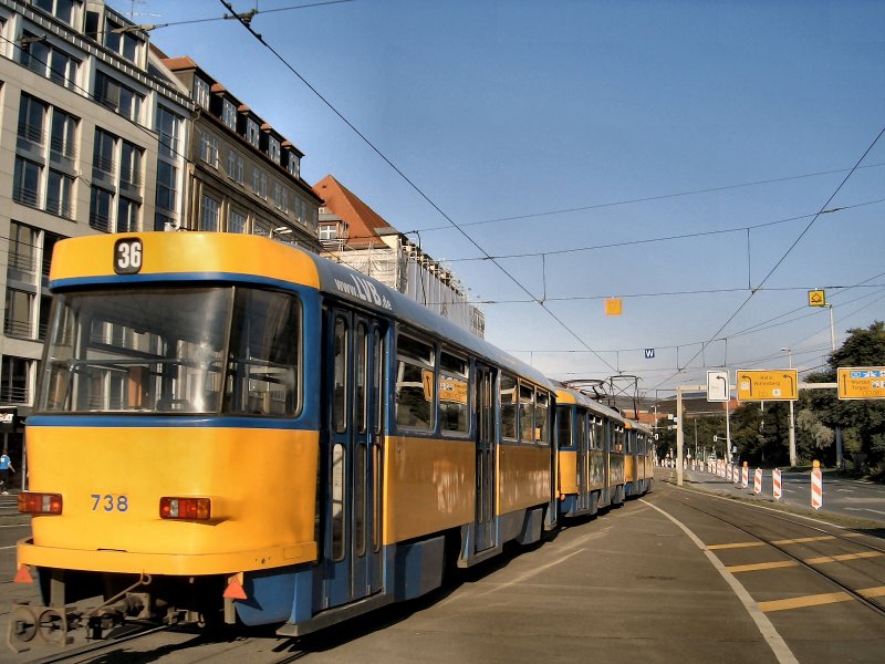 3-Wagen-Tatra-Zug der Linie 36 in Leipzig