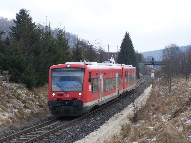 650 105-0 und ein weiterer 650er fuhren am 2.Januar 2008 als RE 22522 von Ulm Hbf nach Ellwangen. Hier bei Knigsbronn.