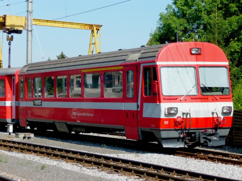 AB - 1 + 2 Kl. Steuerwagen ABt 117 im Bahnhofsareal von Appenzell am 03.09.2008