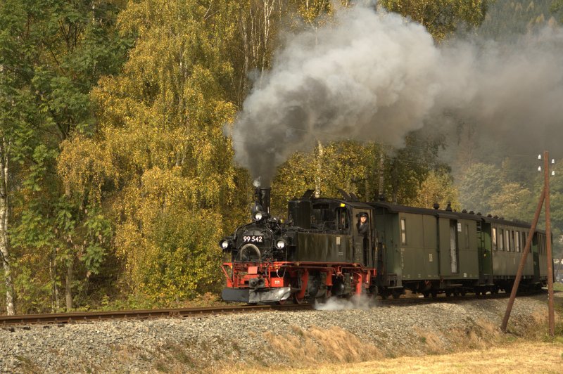 Am 03.10.09 war 99 542 Zwischen Haltepunkt Forellenhof und Bahnhof Schmalzgrube unterwegs.