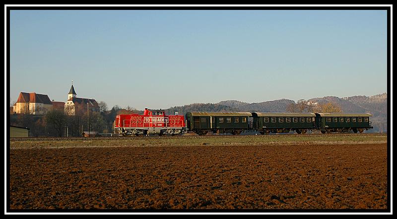 Am 7.4.2006 fuhr zum letzten Mal ein planmiger GmP auf der GKB. Nicht im Fahrplan zu finden, fuhr G 71381 ab Deutschlandsberg bis Wies-Eibiswald an Schultagen als GmP mit Aufenthalt in allen Stationen. Nach den Osterferien bernahmen Busse diese Personentransportleistungen. Leider hatte der Zug an diesem Tag ab Frauental keine Gterwagen mehr dabei.

Hier zu sehen bei der Einfahrt in St. Peter im Sulmtal