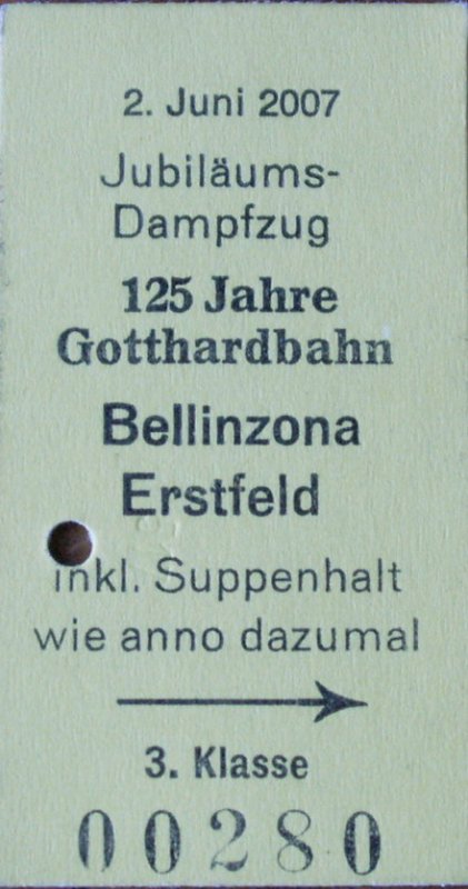 Bahnbilett fr den Jubilums-Dampfzug