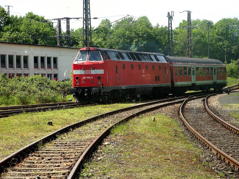 BR 219 und Steuerwagen - Pendelverkehr zwischen dem Bhf. Weimar und dem ehem. Bw Weimar, Mai 2003