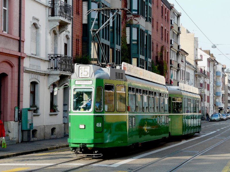 BVB - Tram Be 4/4  458 unterwegs auf der Linie 15 am 19.09.2008