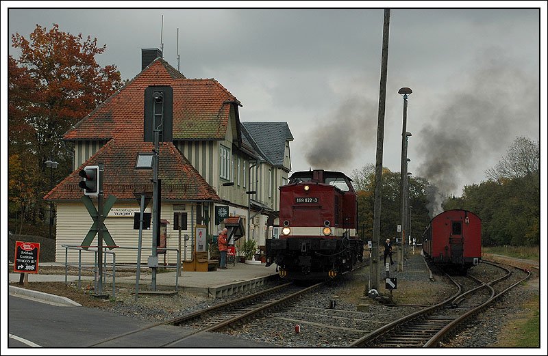 Harzkamel, welches als Lokzug am 9.10.2007 aus Elend Richtung Nordhausen ausfuhr. Empfehlenswert: Das urige Bahnhofsrestaurant, wo die Getrnke mit einer LGB Bahn zugestellt werden.