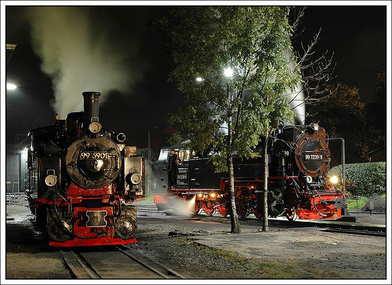 Kurz vor der Nachtruhe im HSB-Depot in Wernigerode am 9.10.2007.