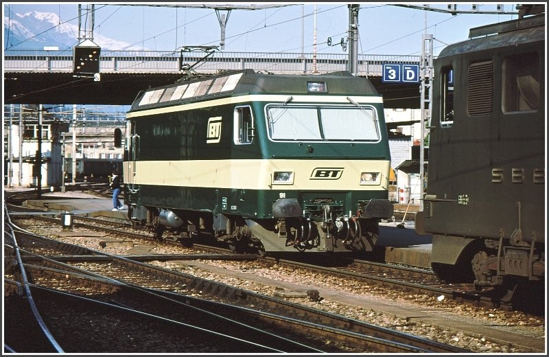 Re 4/4 91 der BT in Chur. (Archiv 05/89)