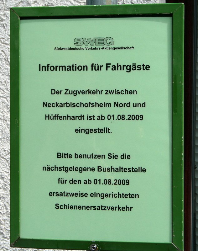 So nun ist es vorbei mit dem Personenverkehr nach Hffenhardt. Untergimpern  am letzten Betriebstag 31.7.09 