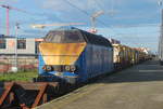 Diesellok HLD 6238 vor einem technischen Zug im Bhf Knokke am 21. Oktober 2020.