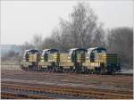 Ghnende Leere am kalten Morgen des 30.03.09 um halb 9 im Bahnhof von Gouvy, nur die 4 Rangierloks sind dort abgestellt und eine steht noch immer verkehrt herum. (Jeanny) 