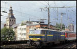 SNCB 1605 fährt hier am 13.08.1994 um 15.41 Uhr mit dem EC 47 aus Brüssel in Köln HBF ein.