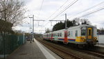 Ein Triebzug der SNCB 662 kommt aus Aachen-Hbf nach Spa-Géronstère(B) und kommt aus Richtung Aachen-Hbf,Aachen-Süd(D) und fährt in den Bahnhof von Hergenrath(B) ein und hält in Hergenrath(B) und fährt dann weiter in Richtung ,Astenet(B),Lontzen(B),Welkenraedt(B).
Aufgenommen vom Bahnsteig 1 in Hergenrath(B). 
Bei Sonne und Wolken am Nachmittag vom 3.4.2016.