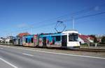 Straßenbahn (Tram) Belgien / Kusttram: BN / ACEC - Wagen 6022 von De Lijn, aufgenommen im Juni 2017 in Zeebrugge.