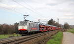 186 493-3 von DB-Schenker kommt aus Richtung Aachen-West und fährt die Gemmenicher-Rampe hoch mit einem Landrover-Autozug aus Gelsenkirchen-Bismarck(D) nach Zeebrugge-Ramskapelle(B) und