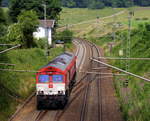 Die Class 66 PB03  Mireille  von Crossrail kommt die Gemmenicher-Rampe hochgefahren und fährt als Lokzug aus Aachen-West nach Montzen-Gare(B) und fährt gleich in den Gemmenicher-Tunnel hinein. Aufgenommen in Reinartzkehl an der Montzenroute. Bei Sommerwetter am Nachmittag vom 30.6.2019.