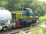 7351 mit einem Bauzug am Wagen auf der Strecke zwischen Aachen-West und Montzen bei Gemmenich/Botzelaer.