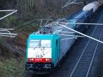 Neue BR 186 am Gemmenicher Tunnel talwrts auf dem Weg Zum Westbahnhof Aachen. Die Mehrsystemloks werden seit anfang Dezember 2008 im Grenzverkehr nach Belgien auf der Montzenroute eingesetzt.