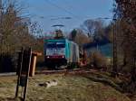 Cobra 186 199 (2807) am 10.02.2011 mit einem leeren Autotransportzug auf der Montzenroute von Aachen West nach Belgien in der letzten Kurve vor dem Gemmenicher Tunnel.