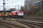 Die Class 66 DE6310  Griet  von Crossrail kommt mit einem Containerzug aus Antwerpen-Berendrecht(B) und fhrt in Aachen-West ein am 27.12.2011.