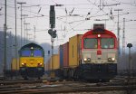 Die Class 66 DE6312  Alix  von Crossrail fhrt mit einem sehr langen Containerzug von Aachen-West nach Belgien, am Ende ist eine 145 CL-031 von Alpha Trains und auf dem Nebengleis steht die Class 66