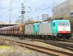 Zwei Cobra 2832 und 2830 kommen mit einem Kalkzug aus Belgien und fahren in Aachen-West ein bei Sonne und Wolken Mix am 18.3.2012.